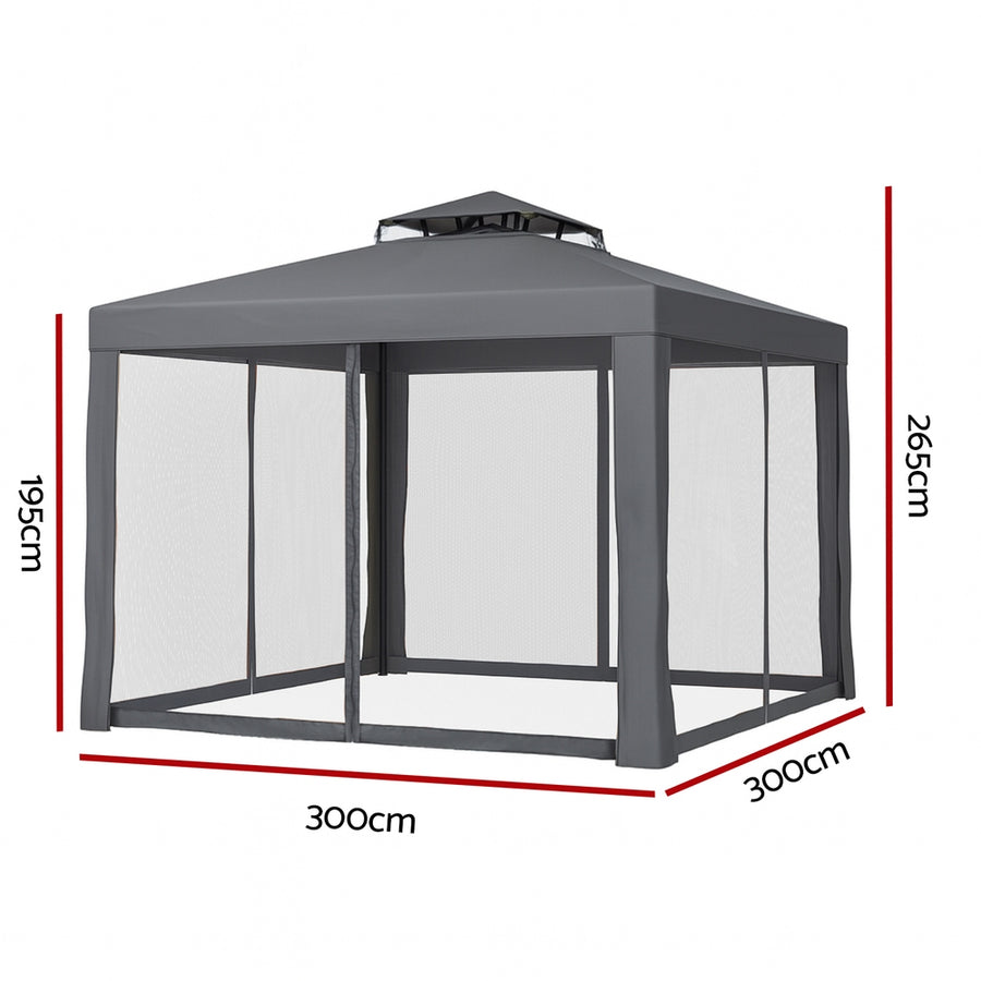 Instahut Gazebo Marquee 3m Outdoor Event Tent Camping Party Mesh Wall Canopy Grey, image 2
