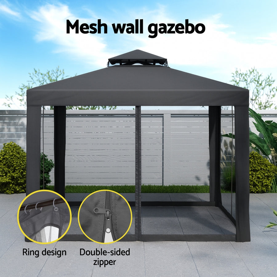 Instahut Gazebo Marquee 3m Outdoor Event Tent Camping Party Mesh Wall Canopy Grey, image 4
