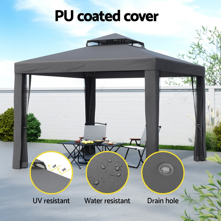 Instahut Gazebo Marquee 3m Outdoor Event Tent Camping Party Mesh Wall Canopy Grey, image 5