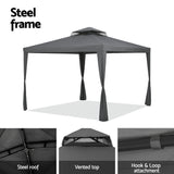Instahut Gazebo Marquee 3m Outdoor Event Tent Camping Party Mesh Wall Canopy Grey - Rear View