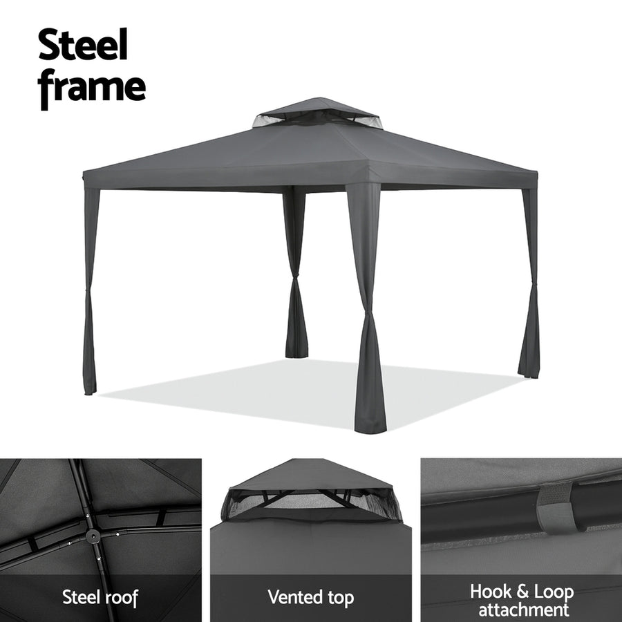 Instahut Gazebo Marquee 3m Outdoor Event Tent Camping Party Mesh Wall Canopy Grey, image 6