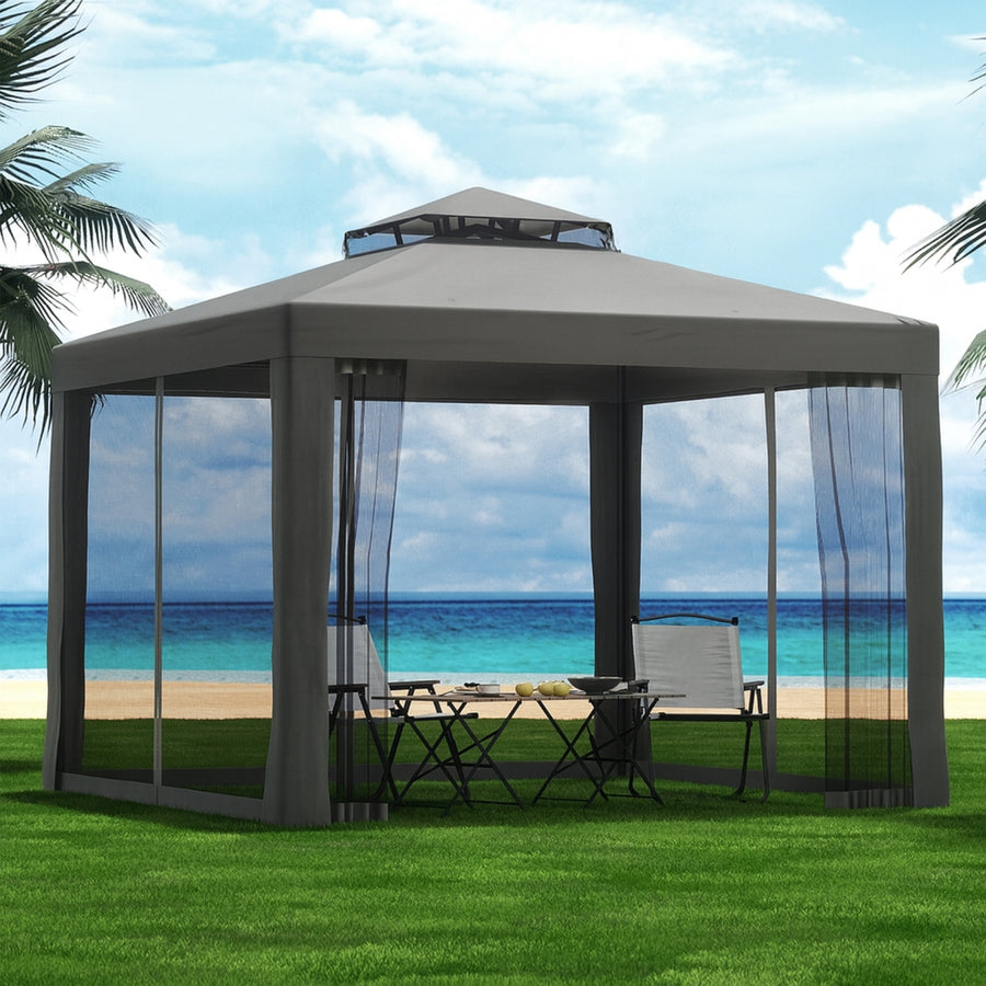 Instahut Gazebo Marquee 3m Outdoor Event Tent Camping Party Mesh Wall Canopy Grey, image 7