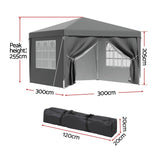 Instahut Gazebo 3x3 Pop Up Marquee Folding Tent Wedding Gazebos Camping Outdoor Shade Canopy Gray - Front View