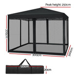 Instahut Gazebo Pop Up Marquee 3x3m Wedding Party Outdoor Camping Tent Canopy Shade Mesh Wall Black - Front View