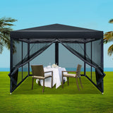Instahut Gazebo Pop Up Marquee 3x3m Wedding Party Outdoor Camping Tent Canopy Shade Mesh Wall Black - Close-Up Angle