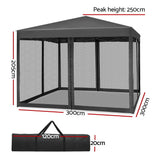 Instahut Gazebo Pop Up Marquee 3x3m Wedding Party Outdoor Camping Tent Canopy Shade Mesh Wall Grey - Front View