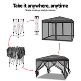 Instahut Gazebo Pop Up Marquee 3x3m Wedding Party Outdoor Camping Tent Canopy Shade Mesh Wall Grey - Top-Down View
