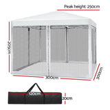 Instahut Gazebo Pop Up Marquee 3x3m Wedding Party Outdoor Camping Tent Canopy Shade Mesh Wall White - Front View