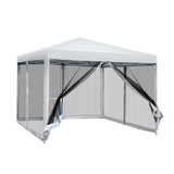 Instahut Gazebo Pop Up Marquee 3x3m Wedding Party Outdoor Camping Tent Canopy Shade Mesh Wall White - Close-Up Angle