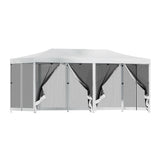 Instahut Gazebo Pop Up Marquee 3x6m Wedding Party Outdoor Camping Tent Canopy Shade Mesh Wall White - Close-Up Angle
