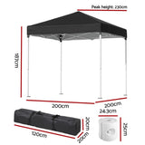 Instahut Gazebo 2x2m Outdoor Patio Garden Marquee Shade w/ Base Pods Black - Front View