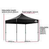 Instahut Gazebo Pop Up Marquee 3x3 Folding 500D Wedding Tent Base Pod Black - Front View
