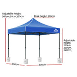 Instahut Gazebo Pop Up 3x3m w/Base Podx4 Marquee Folding Outdoor Wedding Camping Tent Shade Canopy Blue - Side View