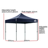 Instahut Gazebo Pop Up 3x3m w/Base Podx4 Marquee Folding Outdoor Wedding Camping Tent Shade Canopy Navy - Front View