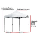 Instahut Gazebo Pop Up 3x3m w/Base Podx4 Marquee Folding Outdoor Wedding Camping Tent Shade Canopy White - Front View