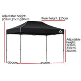 Instahut Gazebo Pop Up Marquee 3x4.5 Folding Tent 500D Wedding Camping Black - Front View