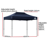 Instahut Gazebo Pop Up Marquee 3x4.5m Folding Tent Camping 500D Oxford Navy - Front View