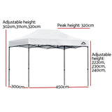 Instahut Gazebo Pop Up 3x4.5m w/Base Podx4 Marquee Folding Outdoor Wedding Camping Tent Shade Canopy White - Front View
