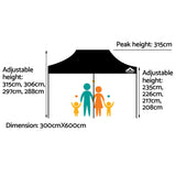 Instahut Gazebo Pop Up Marquee 3x6 Folding Outdoor 500D Tent Base Pod Black - Front View