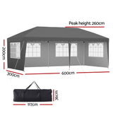 Instahut Gazebo 3x6m Pop Up Marquee Wedding Party Outdoor Camping Canopy Grey - Front View