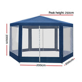 Instahut Gazebo?2x2m Marquee Wedding Party Tent Outdoor Camping Mesh Wall Canopy Shade Gazebos Navy - Front View
