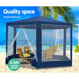 Instahut Gazebo?2x2m Marquee Wedding Party Tent Outdoor Camping Mesh Wall Canopy Shade Gazebos Navy - Top-Down View