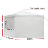Instahut Gazebo 3x3m Marquee Wedding Party Tent Outdoor Camping Side Wall Canopy Window Panel White - Front View