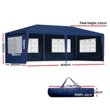 Instahut Gazebo 3x6m Marquee Wedding Party Tent Outdoor Camping Side Wall Canopy 6 Panel Blue - Side View
