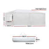 Instahut Gazebo 3x6m Marquee Wedding Party Tent Outdoor Camping Side Wall Canopy 6 Panel White - Front View