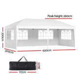 Instahut Gazebo Pop Up Marquee 3x6m Wedding Party Outdoor Camping Tent Canopy Side Wall White - Front View