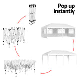 Instahut Gazebo Pop Up Marquee 3x6m Wedding Party Outdoor Camping Tent Canopy Side Wall White - 45-Degree Angle