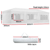 Instahut Gazebo 3x9m Marquee Wedding Party Tent Outdoor Camping Side Wall Canopy 8 Panel White - Front View