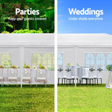 Instahut Gazebo 3x9m Marquee Wedding Party Tent Outdoor Camping Side Wall Canopy 8 Panel White - Side View