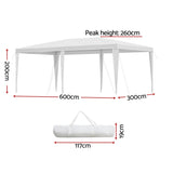 Instahut Gazebo 3x6m Wedding Party Marquee Tent Outdoor Event Camping Canopy Shade White - Front View
