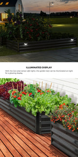 Livsip 2x Garden Bed 210x90x30cm LED Plant Stand Box Galvanise - Low Angle