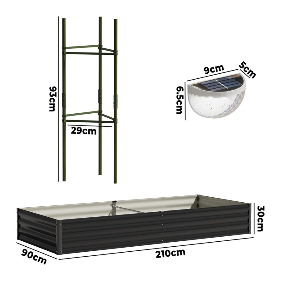 Livsip 4x Garden Bed 210x90x30cm LED Plant Stand Box Galvanise
