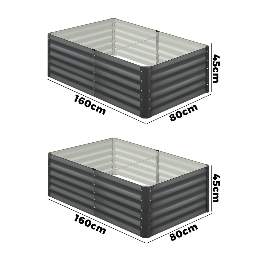 Livsip Garden Bed 160x80x45CM Galvanised Steel 2PCS