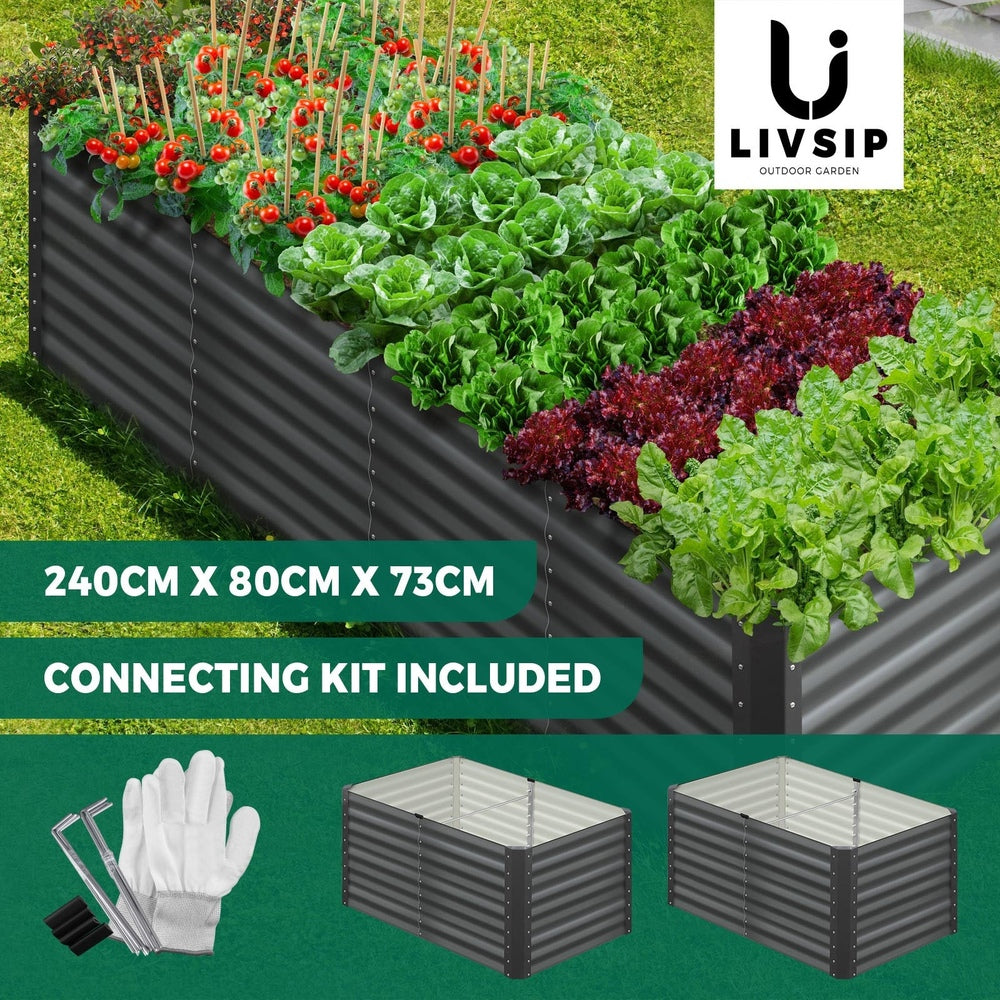 Livsip Garden Bed x 2 Galvanised Steel 120x80x73CM