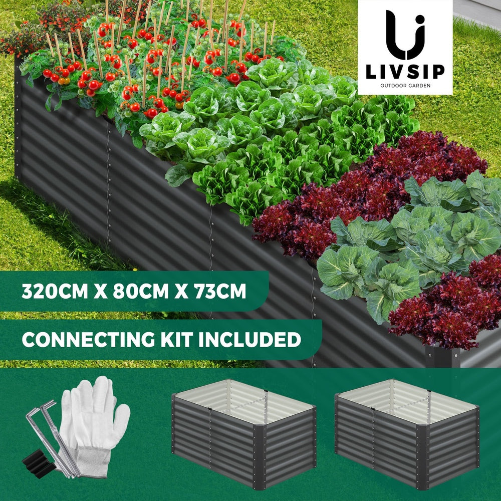 Livsip Raised Garden Bed Galvanised Steel 320x80x73CM