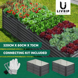 Livsip Raised Garden Bed Galvanised Steel 320x80x73CM - Top-Down View