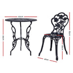 Gardeon 3PC Outdoor Setting Bistro Set Chairs Table Cast Aluminum Rose Black, image 2