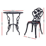Gardeon 3PC Outdoor Setting Bistro Set Chairs Table Cast Aluminum Rose Black - Front View