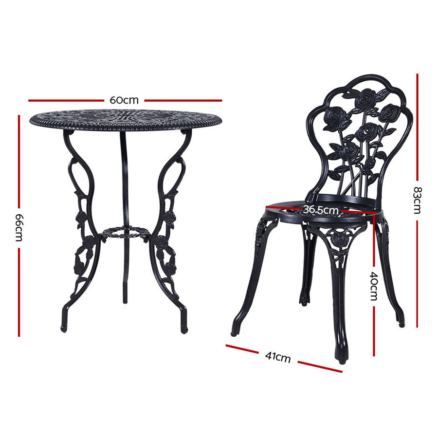 Gardeon 3PC Outdoor Setting Bistro Set Chairs Table Cast Aluminum Rose Black, image 2
