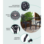 Gardeon 3PC Outdoor Setting Bistro Set Chairs Table Cast Aluminum Rose Black, image 3