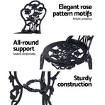 Gardeon 3PC Outdoor Setting Bistro Set Chairs Table Cast Aluminum Rose Black, image 4