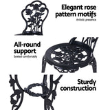 Gardeon 3PC Outdoor Setting Bistro Set Chairs Table Cast Aluminum Rose Black - Top-Down View