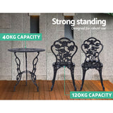 Gardeon 3PC Outdoor Setting Bistro Set Chairs Table Cast Aluminum Rose Black - 45-Degree Angle