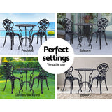 Gardeon 3PC Outdoor Setting Bistro Set Chairs Table Cast Aluminum Rose Black - Rear View