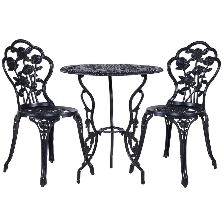 Gardeon 3PC Outdoor Setting Bistro Set Chairs Table Cast Aluminum Rose Black, image 8