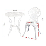 Gardeon 3PC Outdoor Setting Bistro Set Chairs Table Cast Aluminum Patio Furniture Rose White - Front View